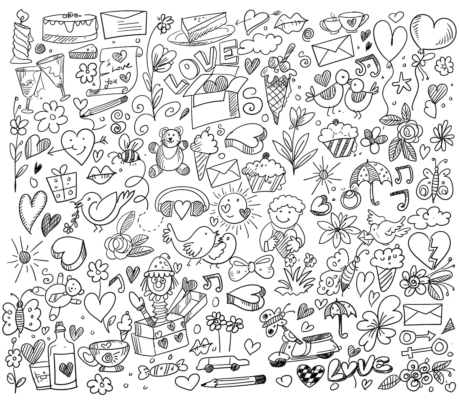 set of different doodle hearts sketch design 1035 20325