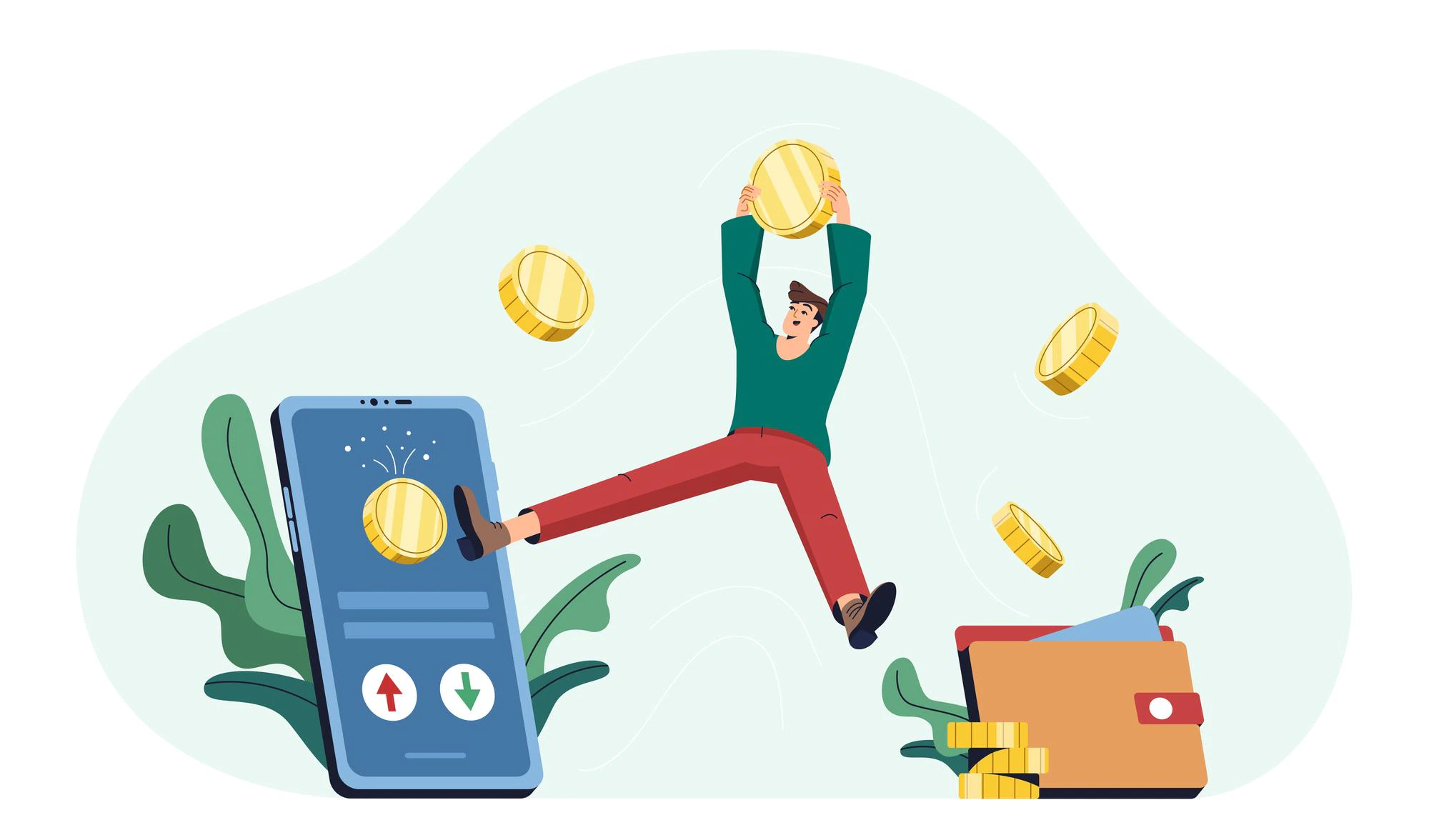 flat man with golden coins receive cashback on e wallet 88138 835