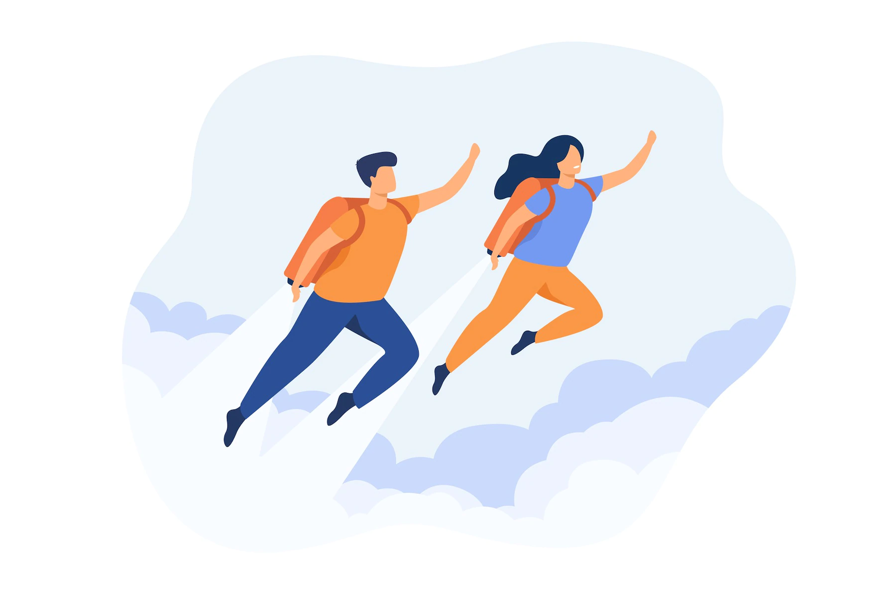 cheerful couple boosting with jet pack isolated flat illustration 74855 10502