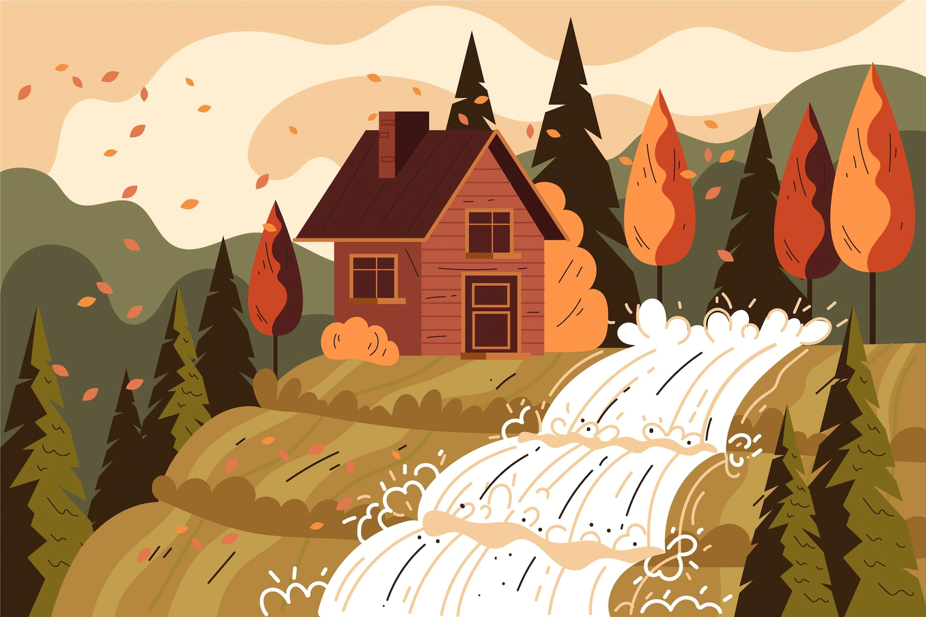 flat illustration autumn houses forest 23 2149075543