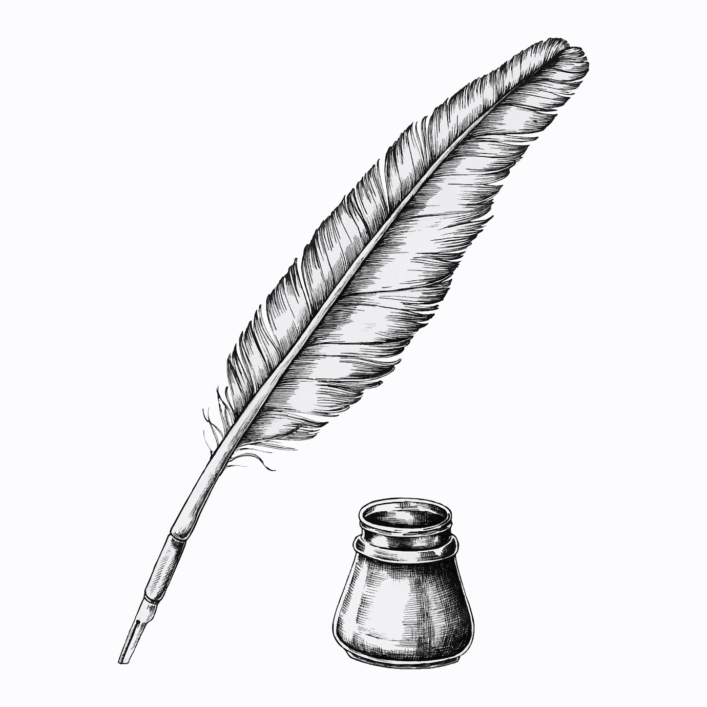 hand drawn quill pen with inkwell 53876 111384