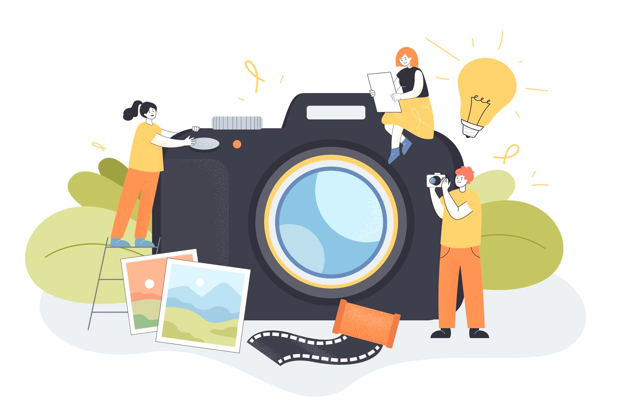 huge camera tiny people taking pictures photographer with camera photos landscapes flat vector illustration photography occupation concept banner website design landing web page 74855 23089