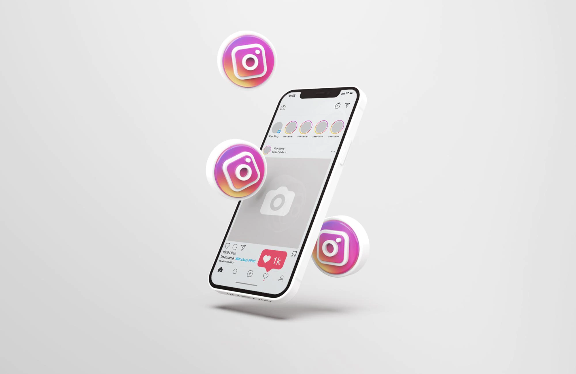 instagram white mobile phone mockup with 3d icons 106244 1786
