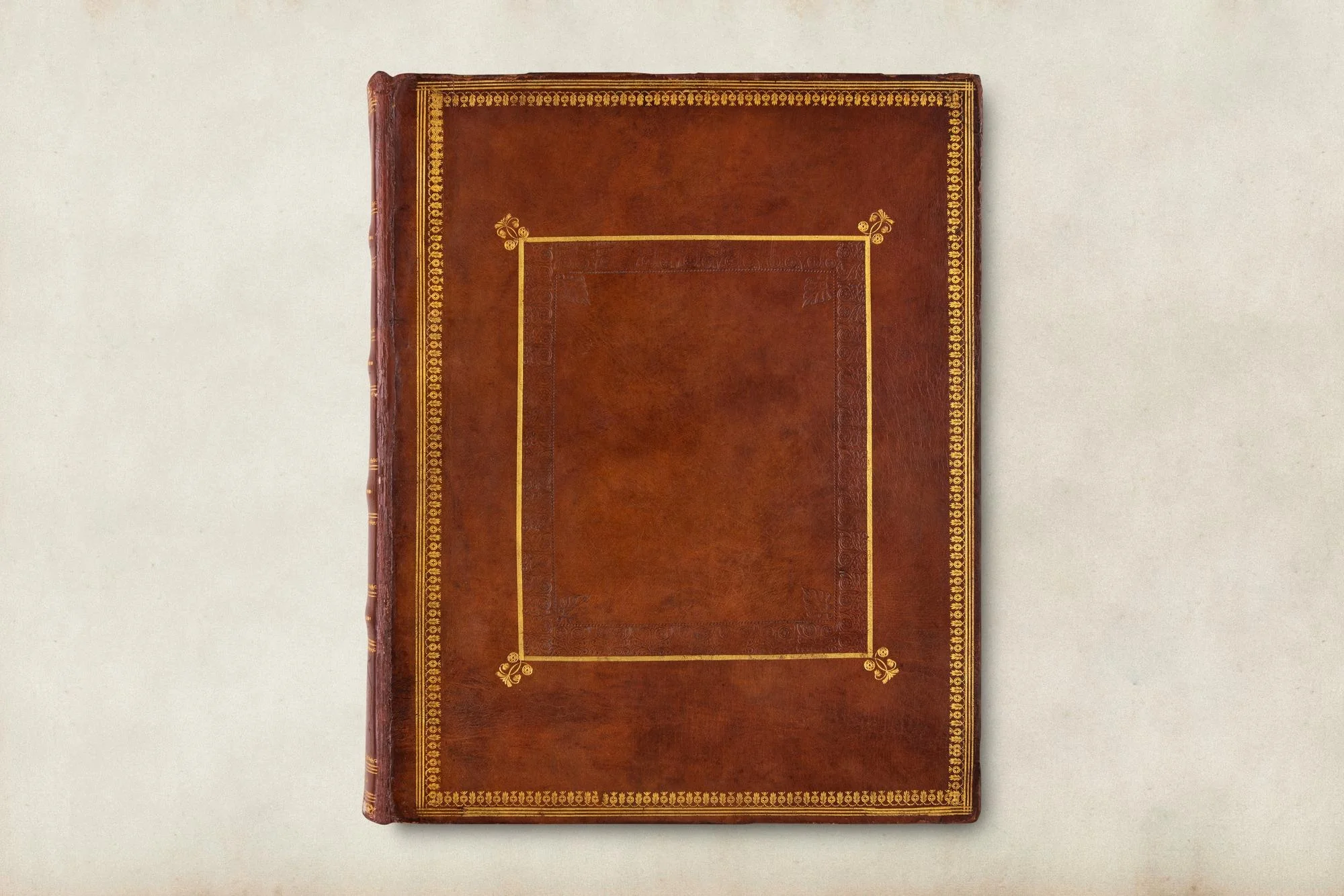 antique book cover brown leather with gold details 53876 160398