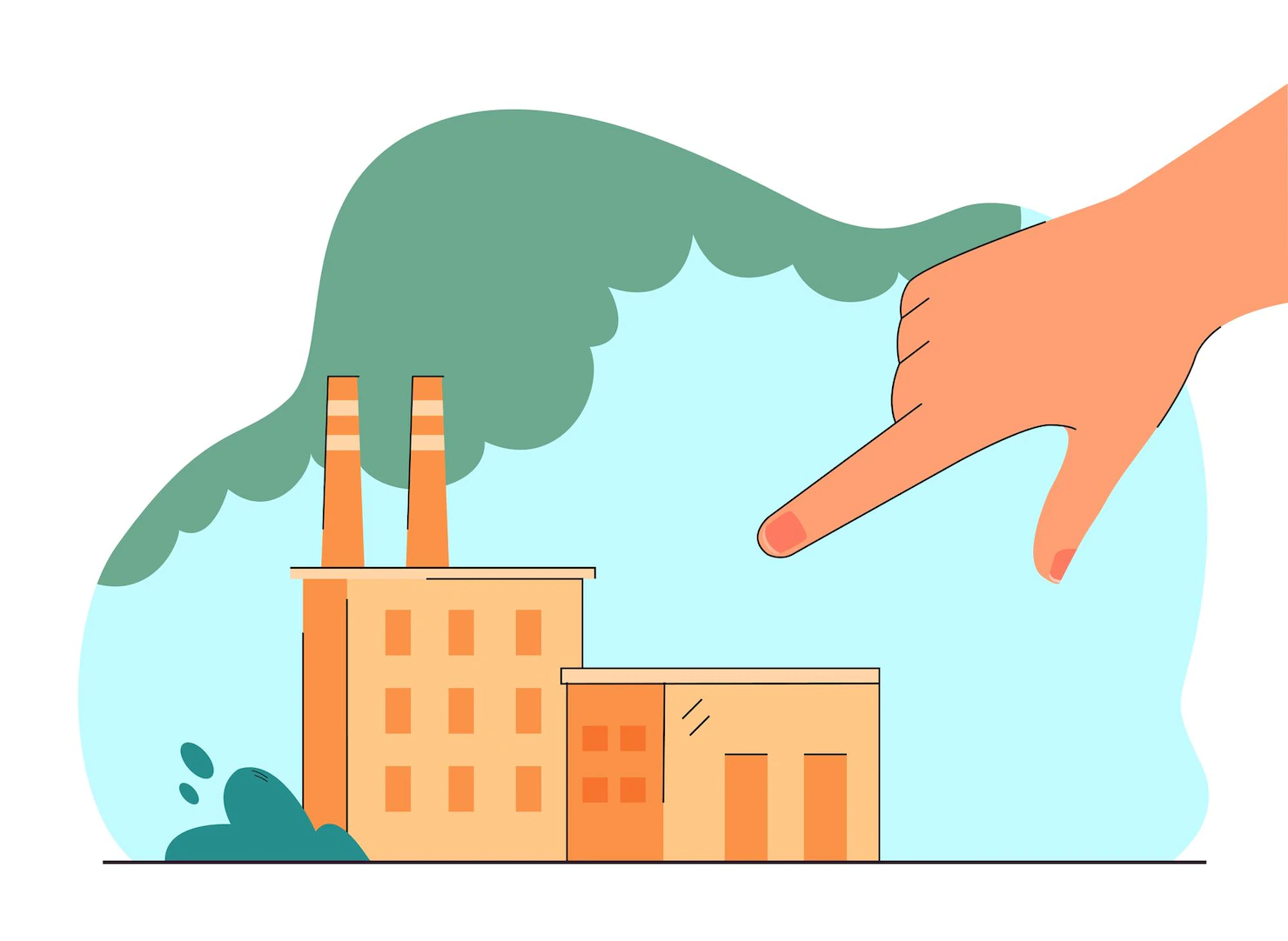 giant hand pointing factory with industrial emissions smoke chemicals polluting air flat vector illustration ecology pollution industry concept banner website design landing page 74855 24149