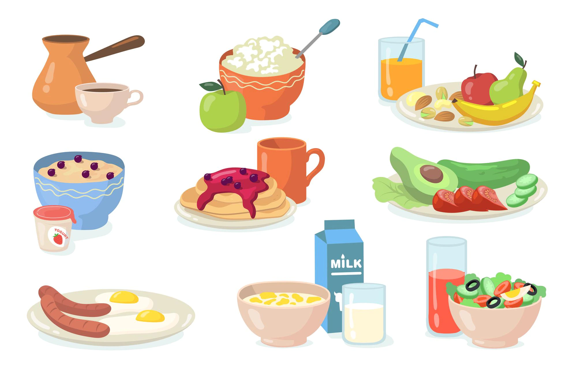 healthy breakfast meals set flat illustration 74855 14424