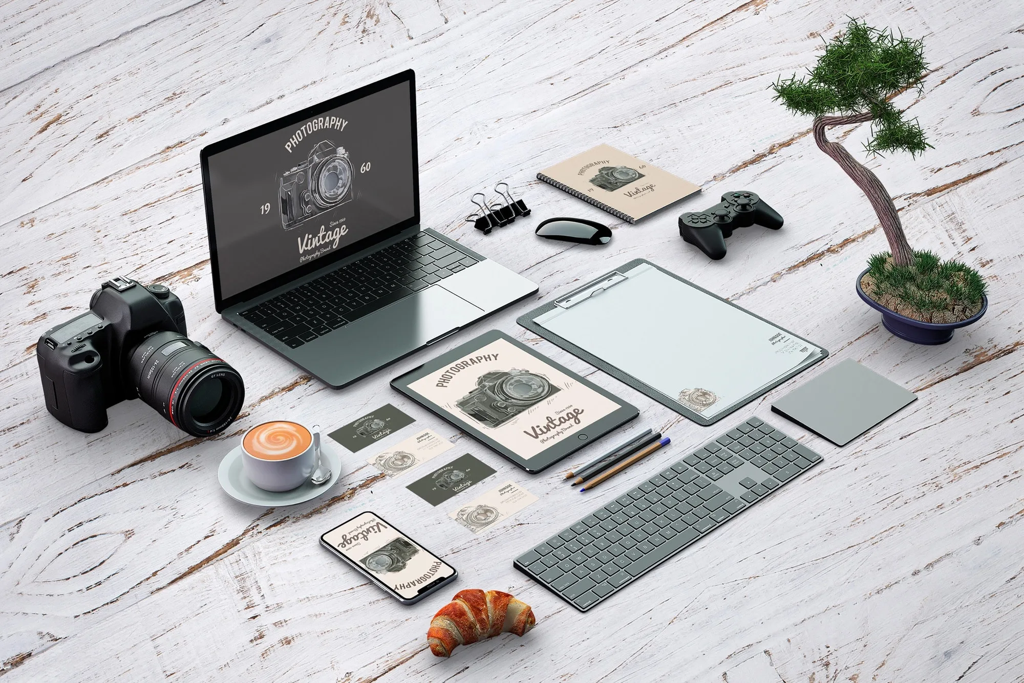 isometric stationery mockup with photography concept 23 2147936409