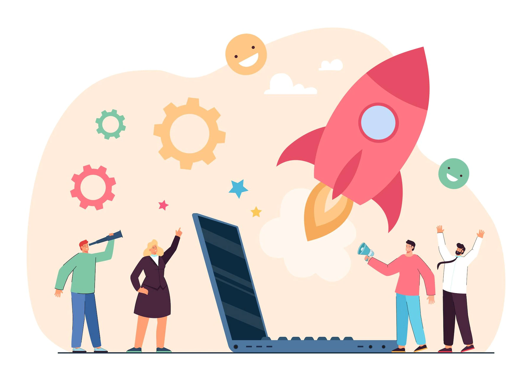 team tiny business persons launching rocket together company people with innovative idea flat vector illustration startup entrepreneurship development concept banner landing web page 74855 25318