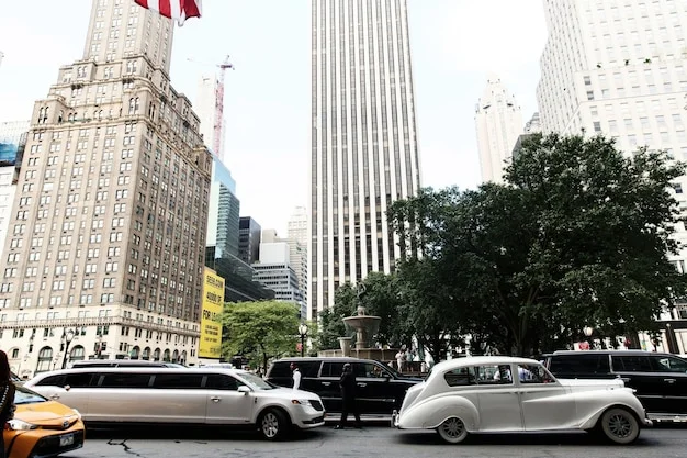 white retro car new limousine ride along street new york 8353 1464