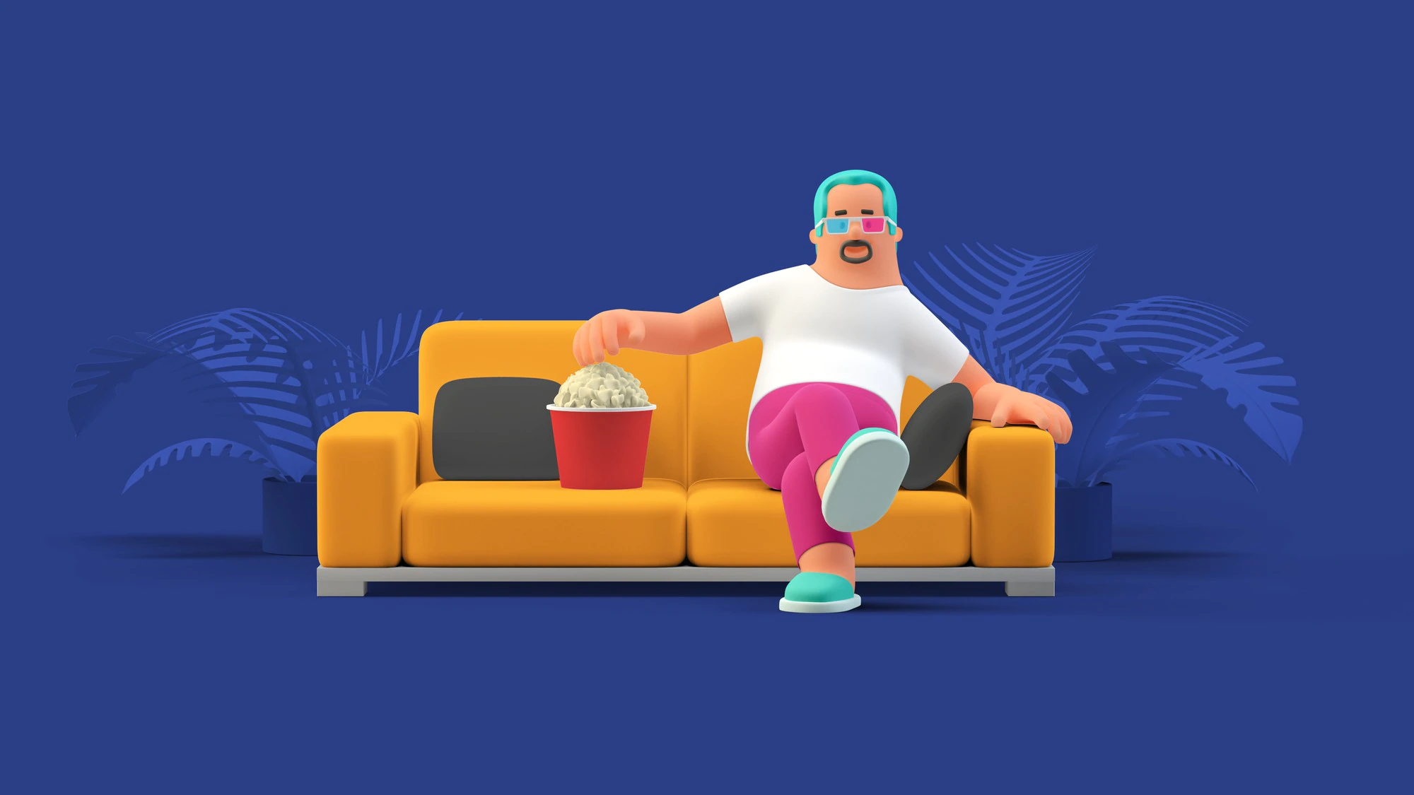 man sitting sofa 3d glasses eating popcorn watching 3d video game 126523 3107